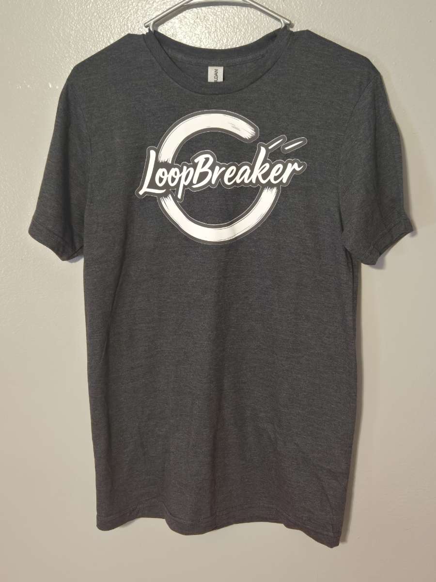 LoopBreaker Core Unisex Tee Drop the Mask Break the Loop 100% Soft Cotton Charcoal Gray Heat Transfer Print Shirt Top Fit Streetwear Tshirt Lightweight Menswear Casual Crewneck Shortsleeve