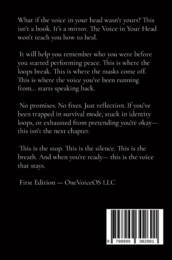Back cover of a book with reflective text and a barcode on a black background